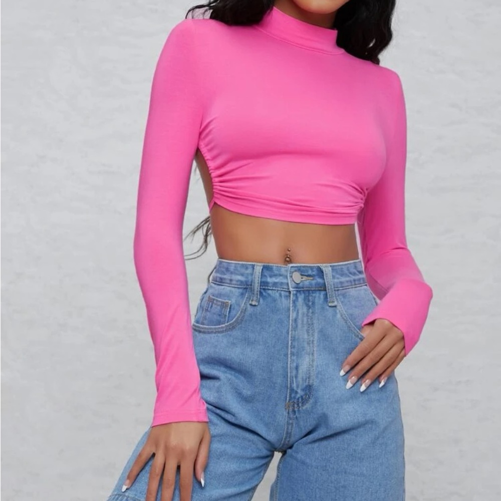 Mock Neck Open Back Crop Top